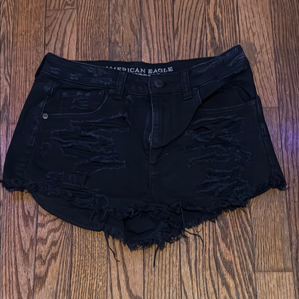 American Eagle Outfitters Black Ripped Jean Shorts
